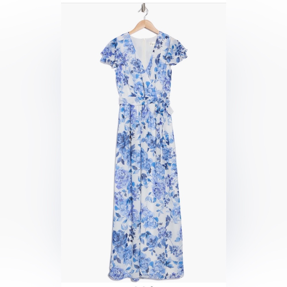 Eliza J Blue and White Floral Dress